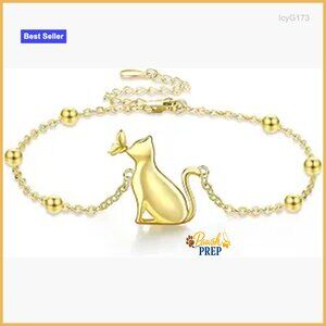 Sterling Silver Cat Link Bracelet with Extender Chain for Women